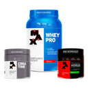 Kit Whey Pro 1kg + Creatina 100g + Pré-treino Hórus 150g Whey Pro Morango +Horus Limao